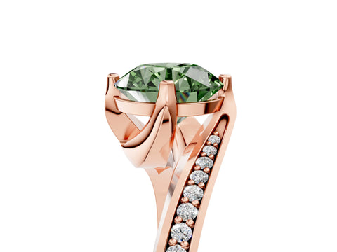Rose gold Fancy Green Round Cut Solitaire Diamond Twist Band with Pavé Setting and Four-Prong Setting_5