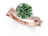 Rose gold Fancy Green Round  Cut Solitaire Diamond Twisted Band with Pave Setting_60