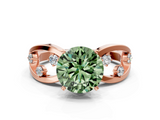 Rose gold Fancy Green Round  Cut Solitaire Diamond with Side Stones on Criss-Cross Band and Four-Prong Setting_3
