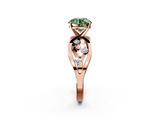 Rose gold Fancy Green Round  Cut Solitaire Diamond with Side Stones on Criss-Cross Band and Four-Prong Setting_5