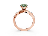 Rose gold Fancy Green Round  Cut Solitaire Diamond with Side Stones on Criss-Cross Band and Four-Prong Setting_6