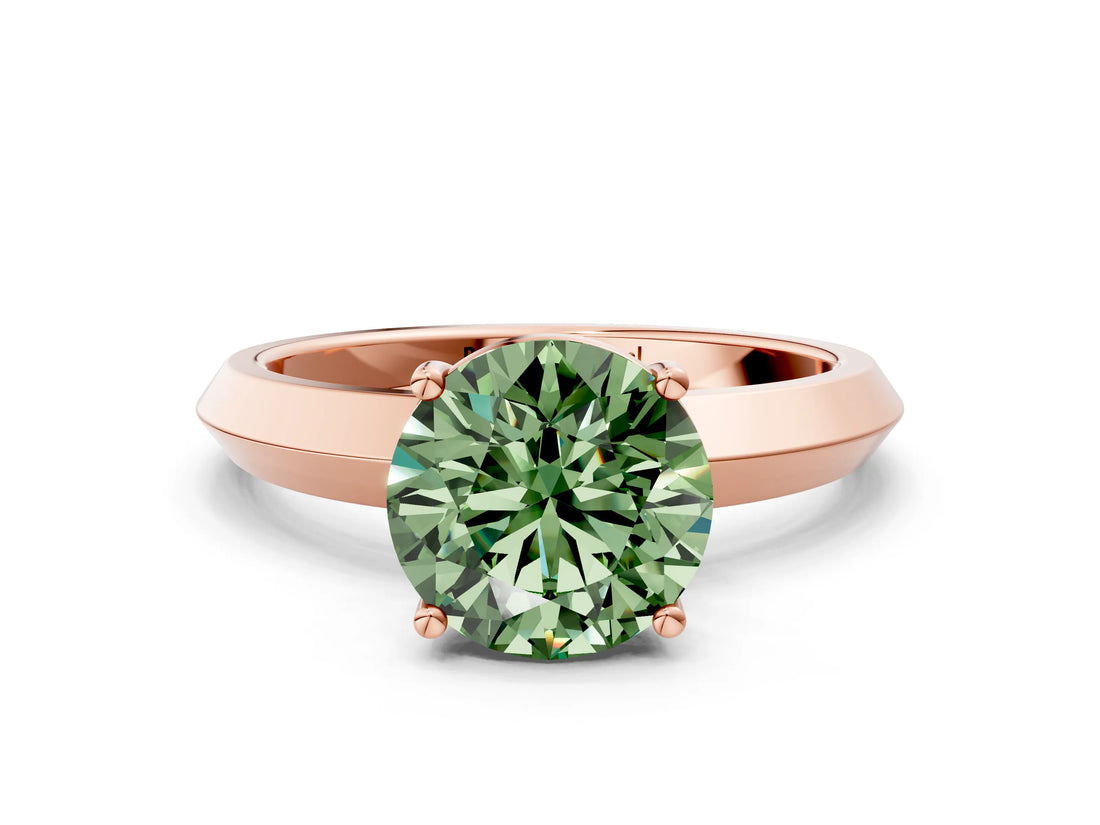 Rose gold Fancy Green Round  Cut Solitaire Engagement Ring with Flat Band and Four-Prong Setting 1