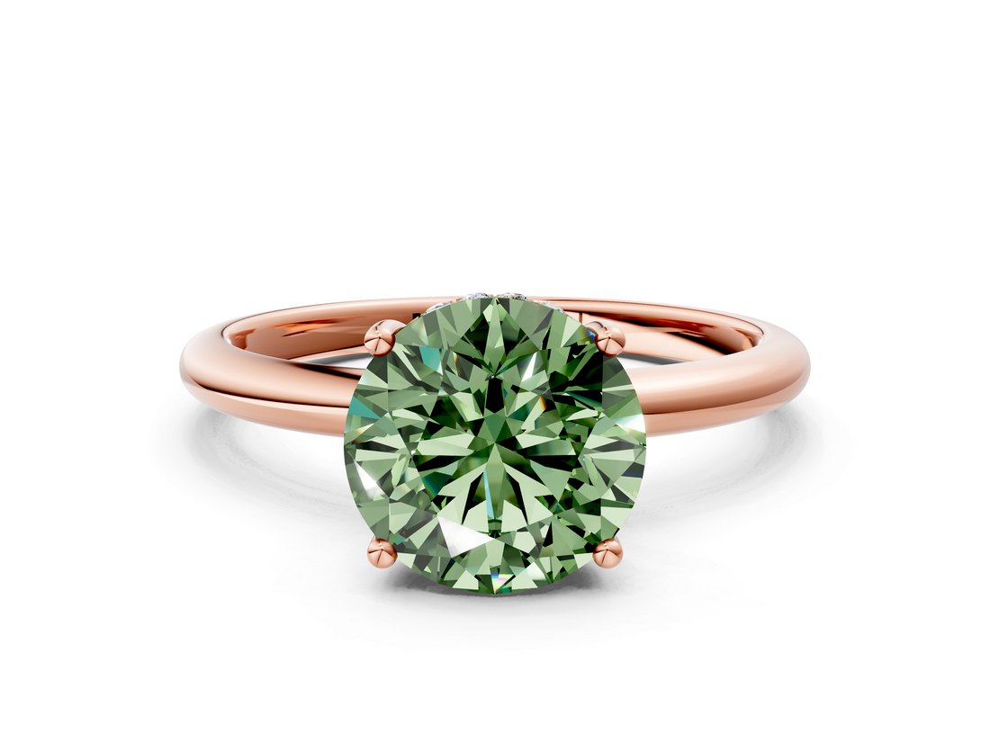Rose gold Fancy Green Round  Cut Solitaire Engagement Ring with Four-Prong Setting and Classic Band_20