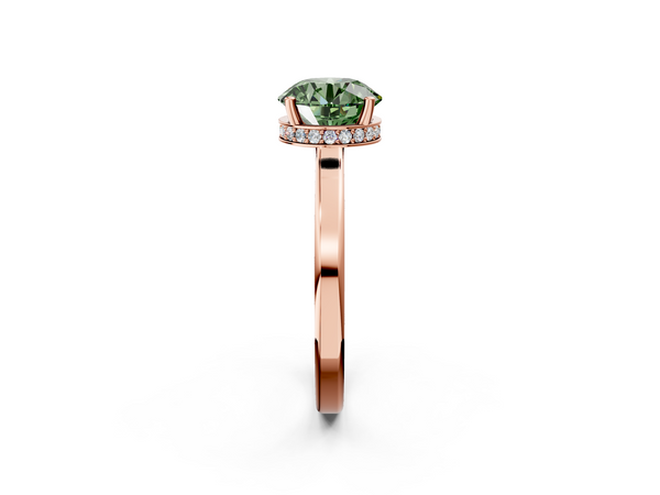 Rose gold Fancy Green Round  Cut Solitaire Engagement Ring with Four-Prong Setting on a Classic Band