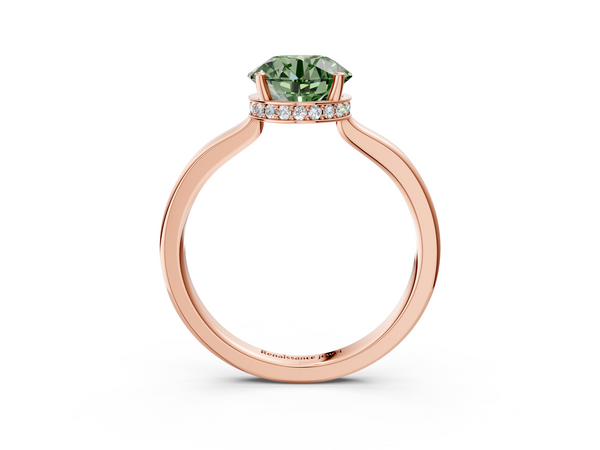 Rose gold Fancy Green Round  Cut Solitaire Engagement Ring with Four-Prong Setting on a Classic Band