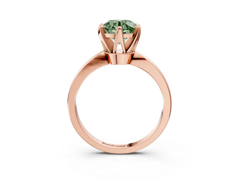 Rose gold Fancy Green Round Cut Solitaire Engagement Ring with Six-Prong Setting and Tapered Band_3