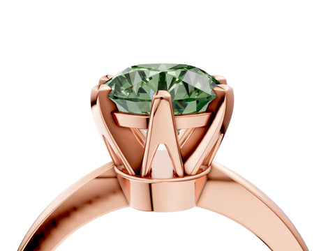 Rose gold Fancy Green Round Cut Solitaire Engagement Ring with Six-Prong Setting and Tapered Band_4