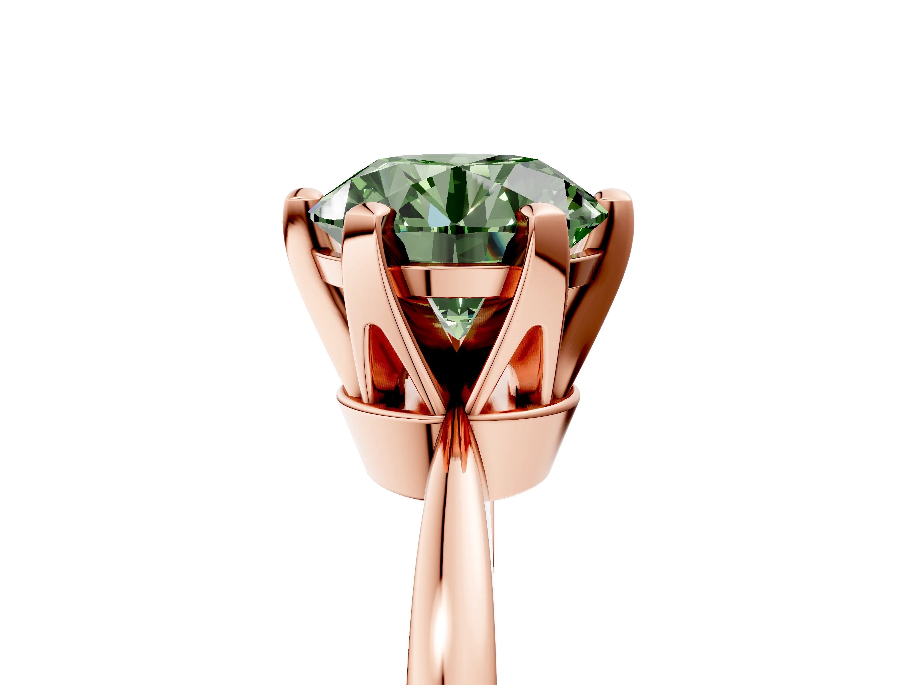 Rose gold Fancy Green Round Cut Solitaire Engagement Ring with Six-Prong Setting and Tapered Band_5