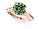 Rose gold Fancy Green Round  Cut Solitaire Engagement Ring with Tapered Band and Four-Prong Setting 1