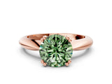 Rose gold Fancy Green Round  Cut Solitaire Engagement Ring with Tapered Band and Four-Prong Setting
