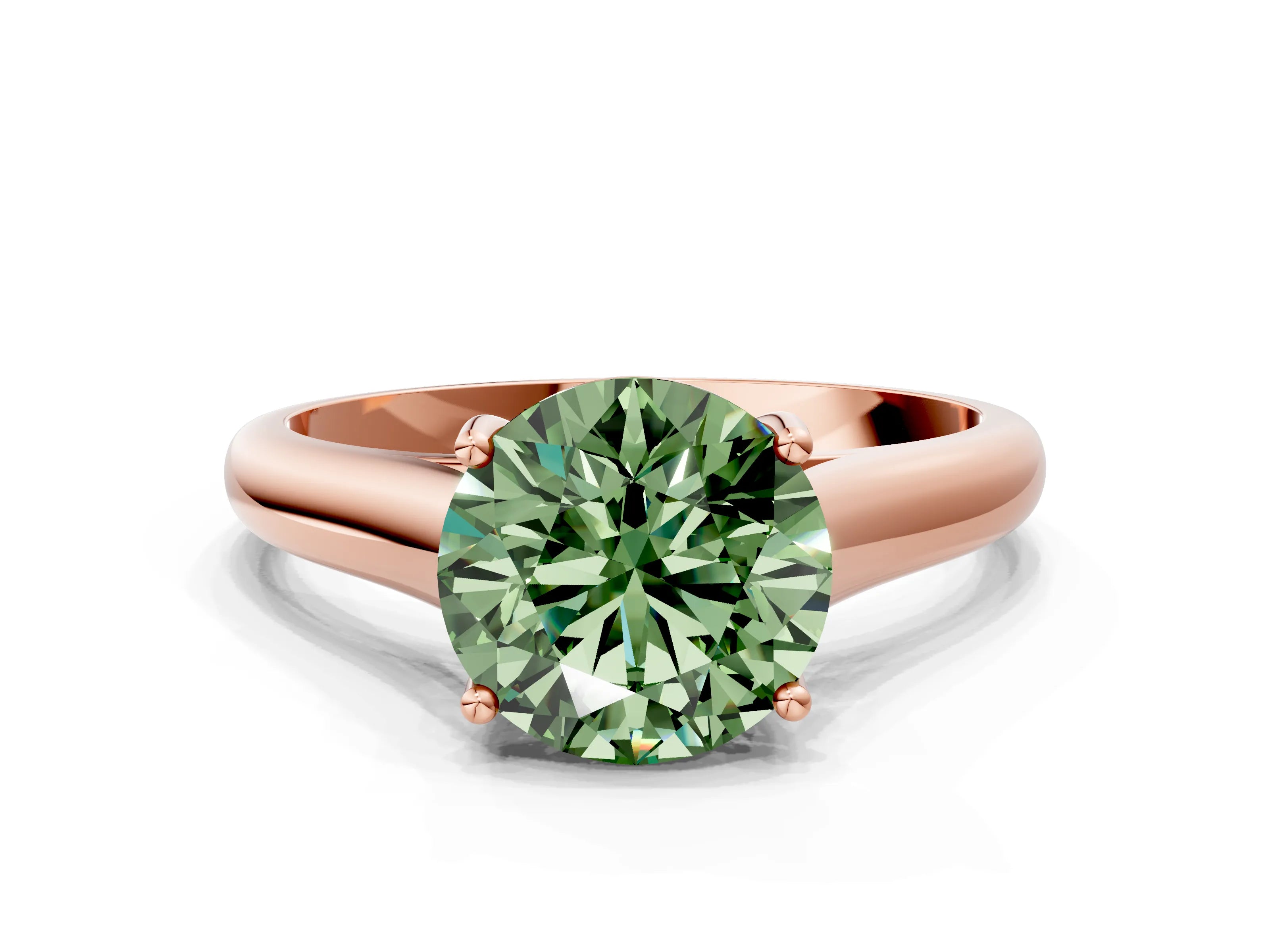 Rose gold Fancy Green Round Cut Solitaire Engagement Ring with Tapered Band and Four-Prong Setting_3