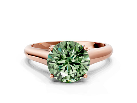 Rose gold Fancy Green Round Cut Solitaire Engagement Ring with Tapered Band and Four-Prong Setting_3