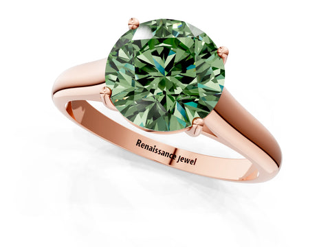 Rose gold Fancy Green Round Cut Solitaire Engagement Ring with Tapered Band and Four-Prong Setting_4