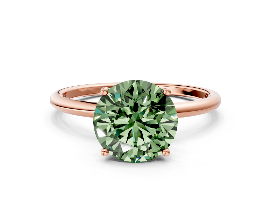 Rose gold Fancy Green Round  Cut Solitaire Engagement Ring with Thin Band and Four-Prong Setting_3