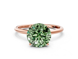 Rose gold Fancy Green Round  Cut Solitaire Engagement Ring with Thin Band and Four-Prong Setting_3