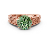 Rose gold Fancy Green Round  Cut Solitaire Engraved Band with Four-Prong Setting_61