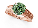 Rose gold Fancy Green Round  Cut Solitaire Engraved Band with Four-Prong Setting_62