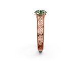 Rose gold Fancy Green Round  Cut Solitaire Engraved Band with Four-Prong Setting_63