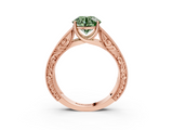 Rose gold Fancy Green Round  Cut Solitaire Engraved Band with Four-Prong Setting_64