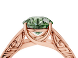 Rose gold Fancy Green Round  Cut Solitaire Engraved Band with Four-Prong Setting_65