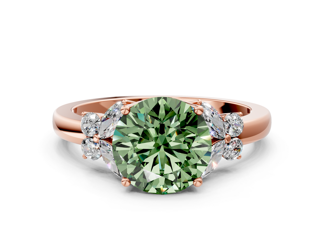 Rose gold Fancy Green Round  Cut Solitaire Floral Diamond Ring with Four-Prong Setting_37