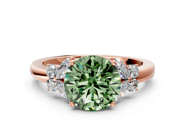 Rose gold Fancy Green Round  Cut Solitaire Floral Diamond Ring with Four-Prong Setting