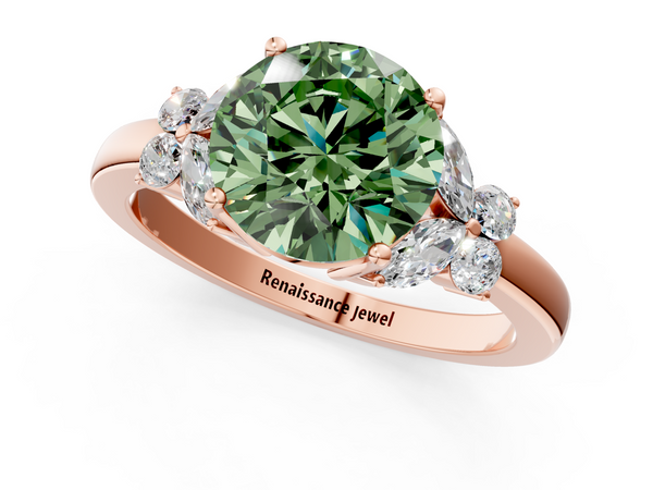 Rose gold Fancy Green Round  Cut Solitaire Floral Diamond Ring with Four-Prong Setting