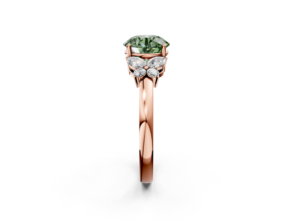 Rose gold Fancy Green Round  Cut Solitaire Floral Diamond Ring with Four-Prong Setting