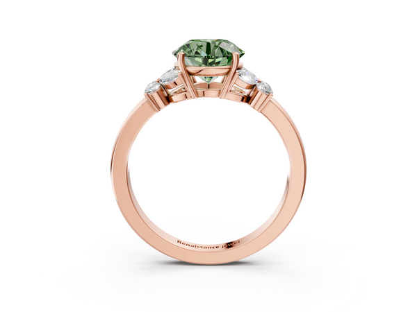 Rose gold Fancy Green Round  Cut Solitaire Floral Diamond Ring with Four-Prong Setting