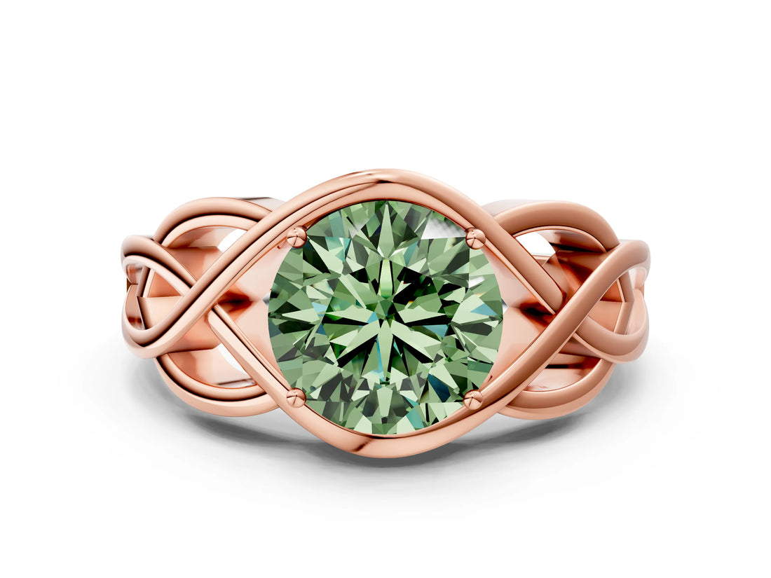 Rose gold Fancy Green Round Cut Solitaire Intertwined Band Prong Setting Ring