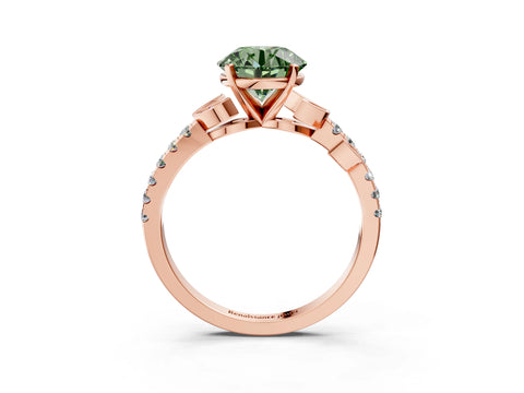 Rose gold Fancy Green Round Cut Solitaire Leaf-Inspired Diamond Ring with Pavé Band and Four-Prong Setting_3