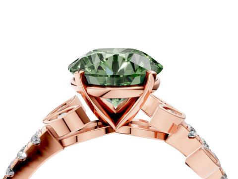 Rose gold Fancy Green Round Cut Solitaire Leaf-Inspired Diamond Ring with Pavé Band and Four-Prong Setting_4