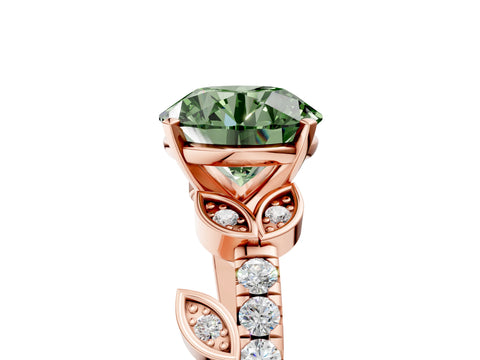 Rose gold Fancy Green Round Cut Solitaire Leaf-Inspired Diamond Ring with Pavé Band and Four-Prong Setting_5