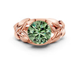 Rose gold Fancy Green Round Cut Solitaire Leaf-Inspired Engagement Ring with Prong Setting_12