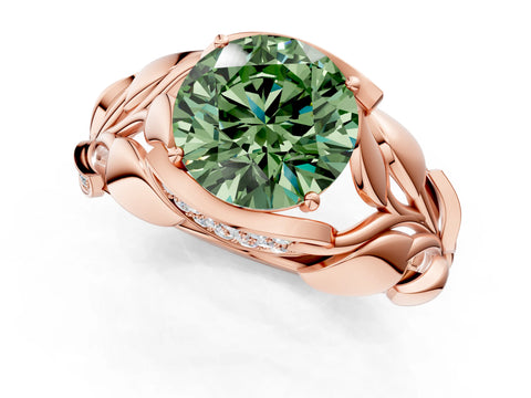 Rose gold Fancy Green Round Cut Solitaire Leaf-Inspired Engagement Ring with Prong Setting_1