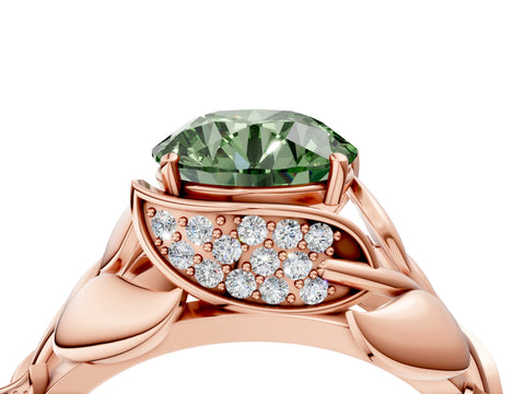 Rose gold Fancy Green Round Cut Solitaire Leaf-Inspired Engagement Ring with Prong Setting_4