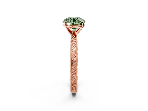 Rose gold Fancy Green Round Cut Solitaire Milgrain Engraved Band with Four-Prong Setting_2