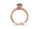 Rose gold Fancy Green Round Cut Solitaire Milgrain Engraved Band with Four-Prong Setting_3