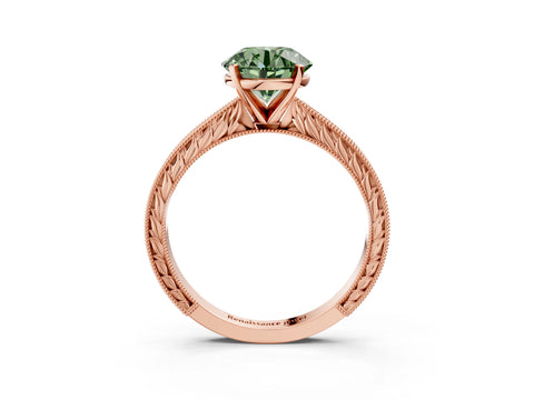 Rose gold Fancy Green Round Cut Solitaire Milgrain Engraved Band with Four-Prong Setting_3