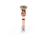Rose gold Fancy Green Round Cut Solitaire Milgrain Leaf Band with Prong Setting_1