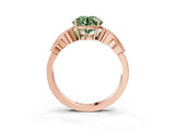 Rose gold Fancy Green Round Cut Solitaire Milgrain Leaf Band with Prong Setting_3