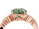 Rose gold Fancy Green Round Cut Solitaire Milgrain Leaf Band with Prong Setting_4