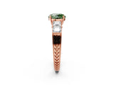 Rose gold Fancy Green Round Cut Solitaire Princess Side Stone Engraved Band Prong Setting Ring_2