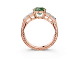 Rose gold Fancy Green Round Cut Solitaire Princess Side Stone Engraved Band Prong Setting Ring_3