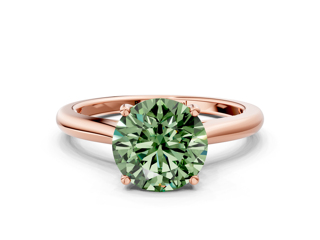 Rose gold Fancy Green Round  Cut Solitaire Ring with Cathedral Band and Four-Prong Setting_88