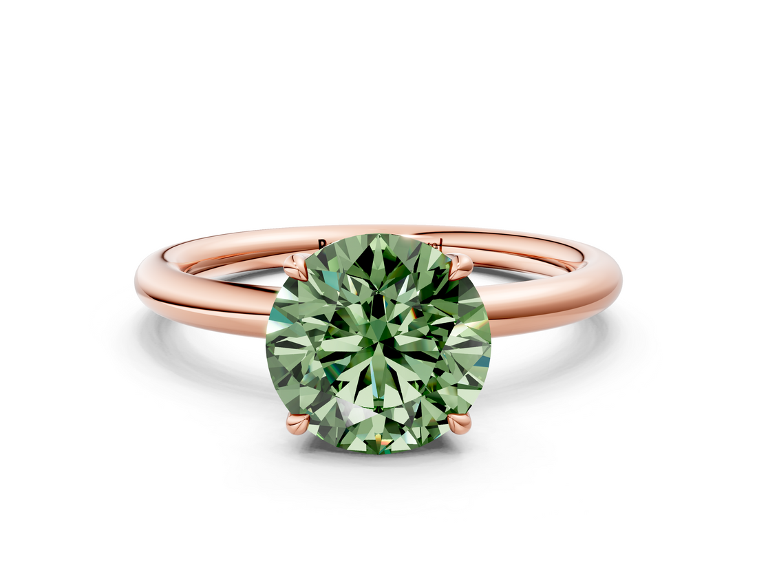 Rose gold Fancy Green Round  Cut Solitaire Ring with Thin Band and Four-Prong Setting_16