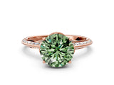 Rose gold Fancy Green Round Cut Solitaire Split Shank Pave Diamond Engagement Ring with Four-Prong Setting