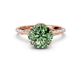 Rose gold Fancy Green Round Cut Solitaire Split Shank Pave Diamond Engagement Ring with Four-Prong Setting_24