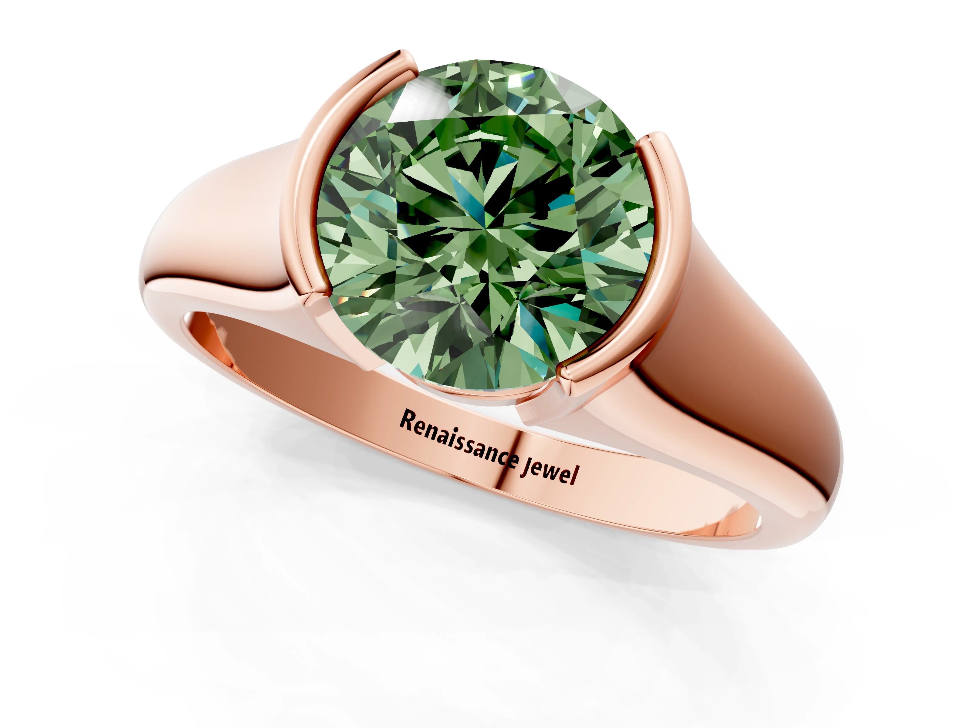Rose gold Fancy Green Round Cut Solitaire Tension Set Diamond Ring with Split Shank Band_1