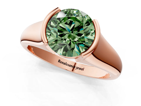 Rose gold Fancy Green Round Cut Solitaire Tension Set Diamond Ring with Split Shank Band_1